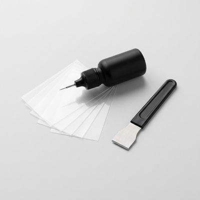 Havenford GlassFix windshield repair kit: resin applicator, curing films and razor blade